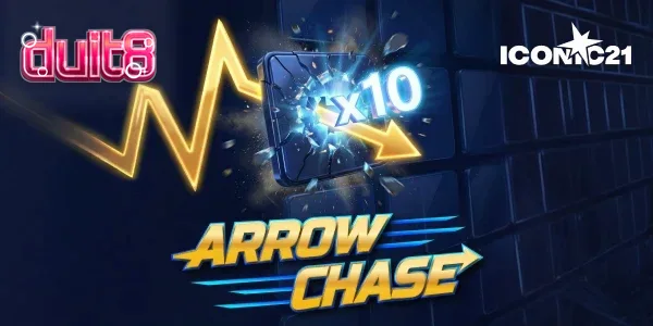 Tampilan antarmuka permainan Arrow Chase yang menampilkan grid pengali dan panah bergerak